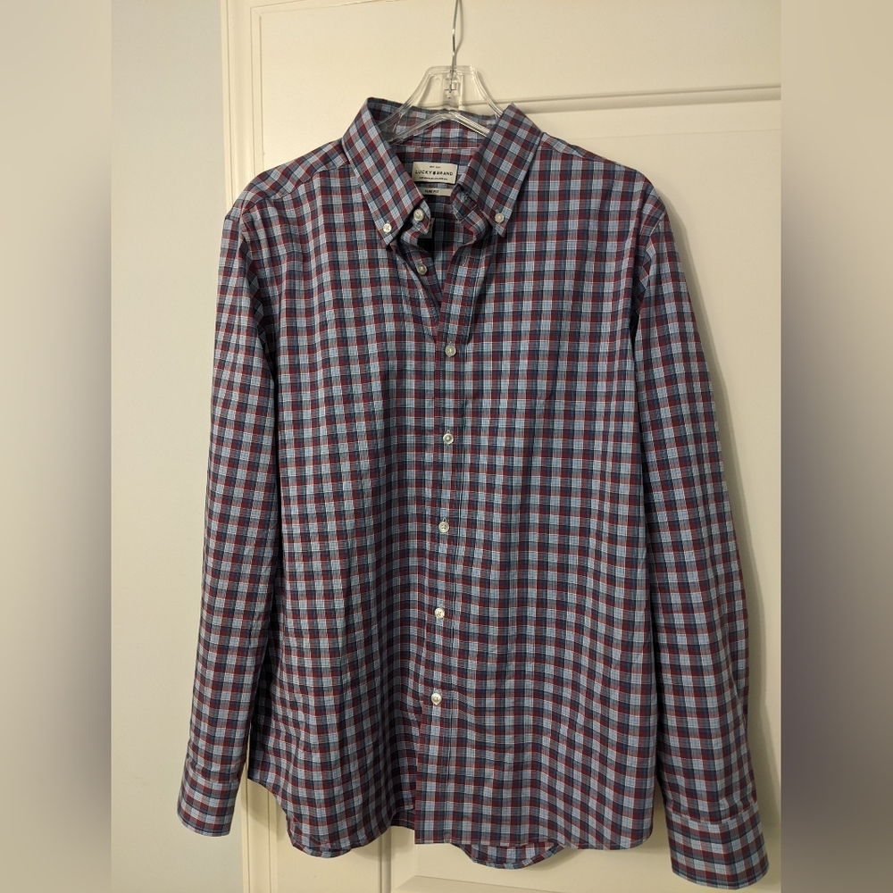 Lucky Brand checked, long sleeve shirt, 16-161/2 neck, slim fit